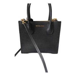 Michael Kors Black Pebbled Leather Satchel with Gold Hardware